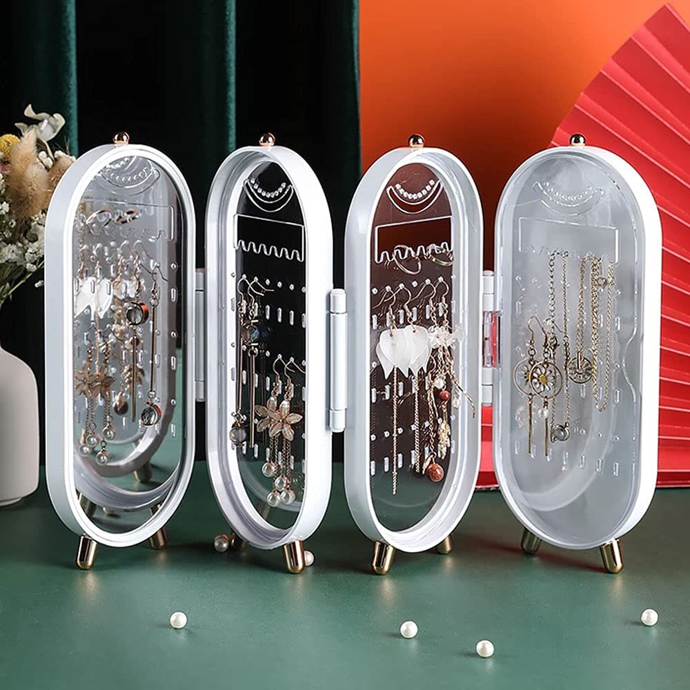 Foldable Jewelry Storage Organizer Box with Mirror
