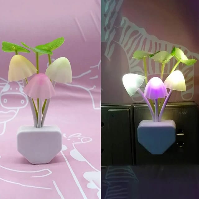 LED Mushroom & Flower Night Light – Plug-in Sensor Bedside Wall Lamp