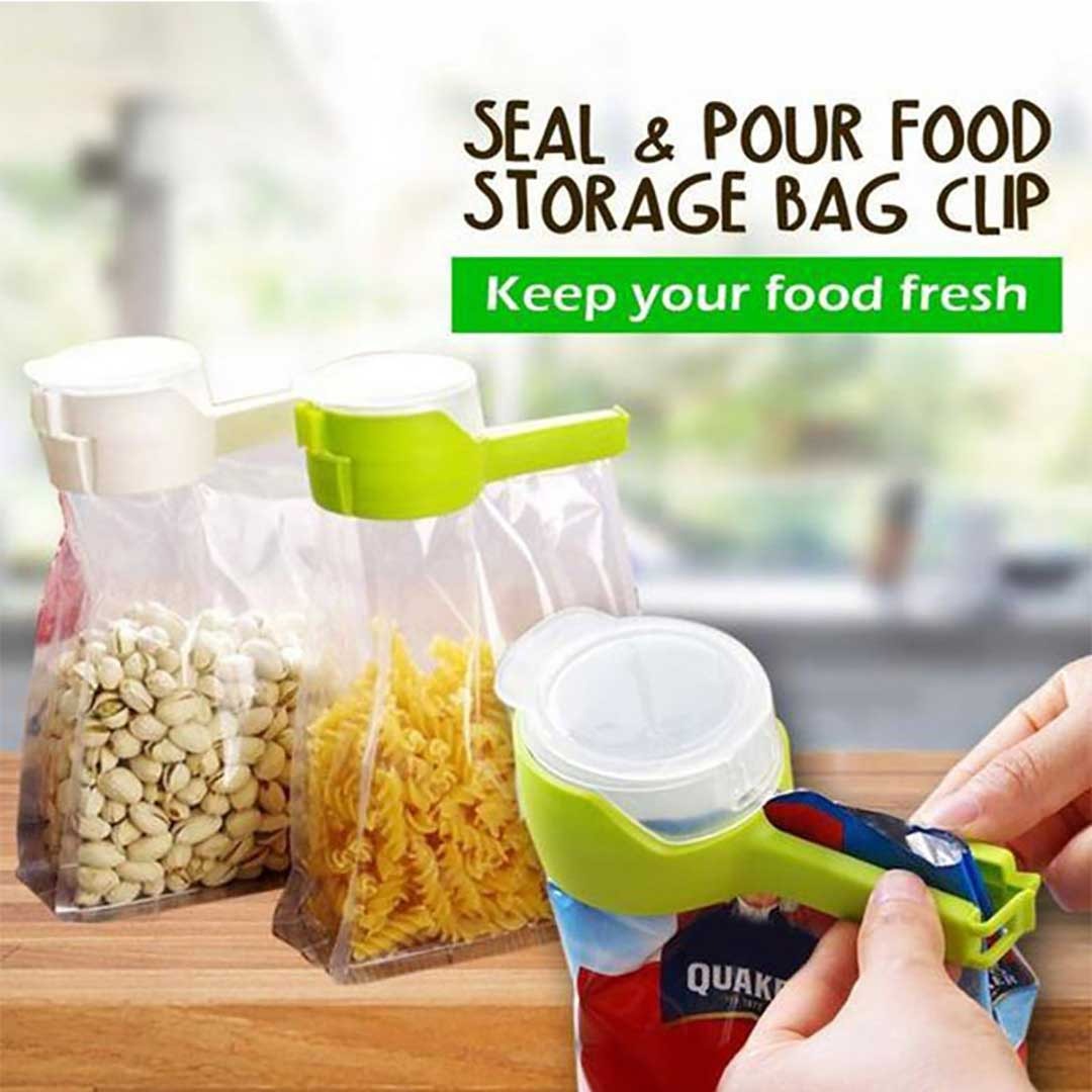 2-in-1 Food Bag Sealing Clips with Pour Spout Lid