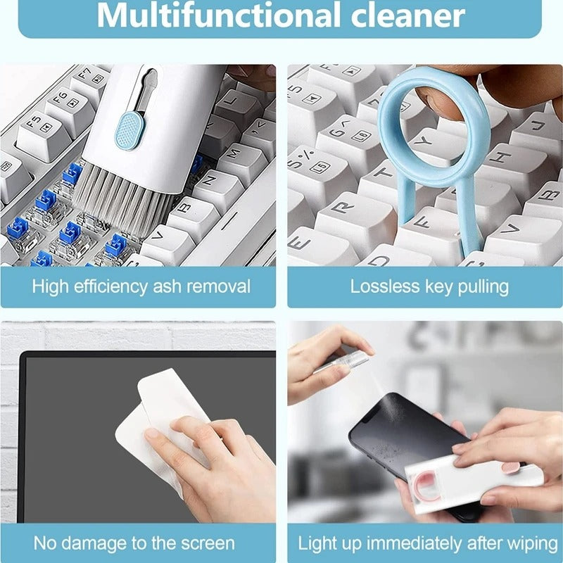 7-in-1 Multifunctional Electronic Cleaning Kit – Retractable Keyboard Brush, Earbud Cleaning Pen & Screen Wipe Set for Laptops, AirPods & Tech