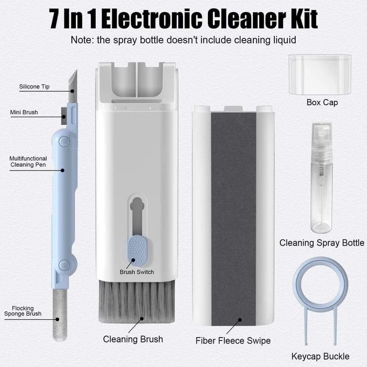 7-in-1 Multifunctional Electronic Cleaning Kit – Retractable Keyboard Brush, Earbud Cleaning Pen & Screen Wipe Set for Laptops, AirPods & Tech