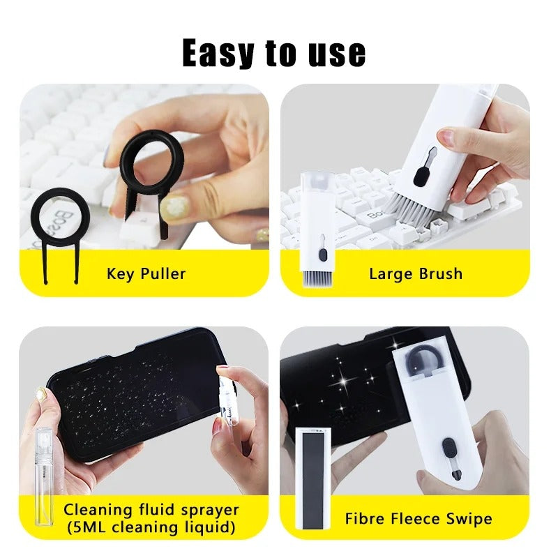7-in-1 Multifunctional Electronic Cleaning Kit – Retractable Keyboard Brush, Earbud Cleaning Pen & Screen Wipe Set for Laptops, AirPods & Tech