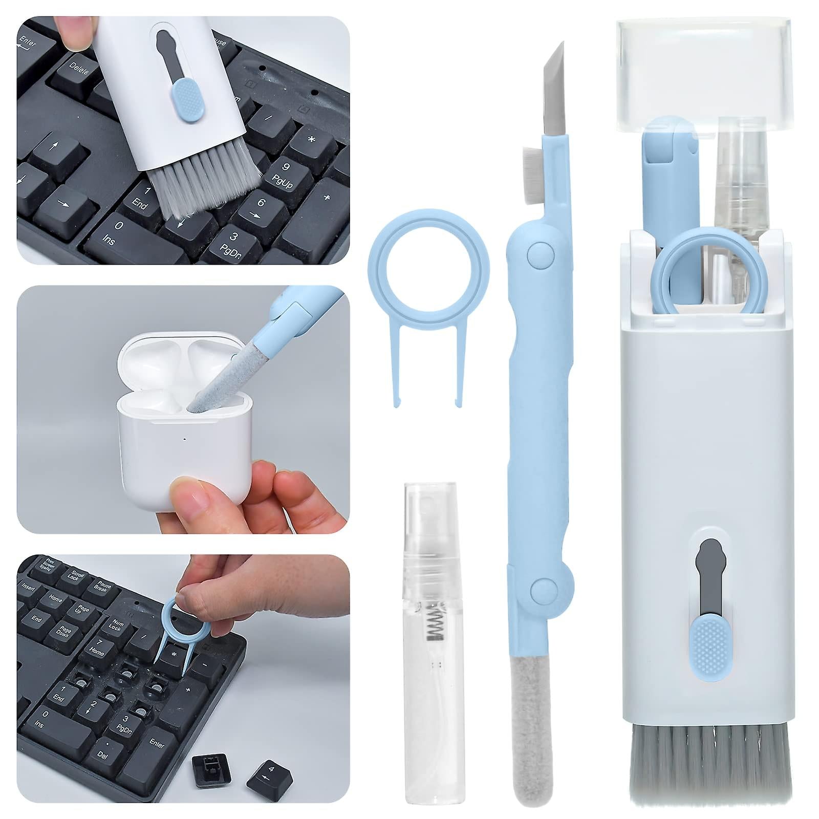 7-in-1 Multifunctional Electronic Cleaning Kit – Retractable Keyboard Brush, Earbud Cleaning Pen & Screen Wipe Set for Laptops, AirPods & Tech