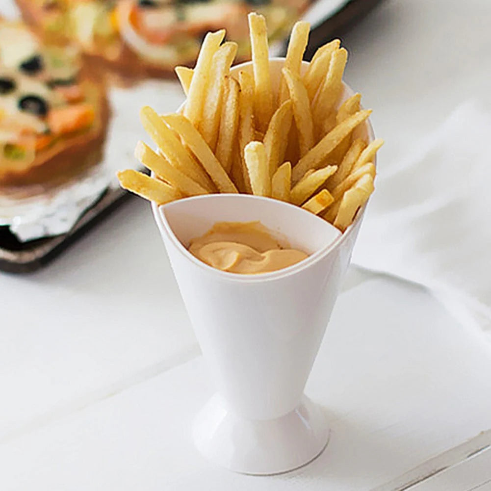 2-in-1 French Fries Cup Holder with Integrated Dip & Sauce Bowl