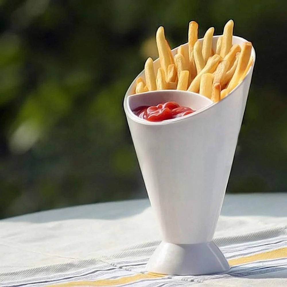 2-in-1 French Fries Cup Holder with Integrated Dip & Sauce Bowl