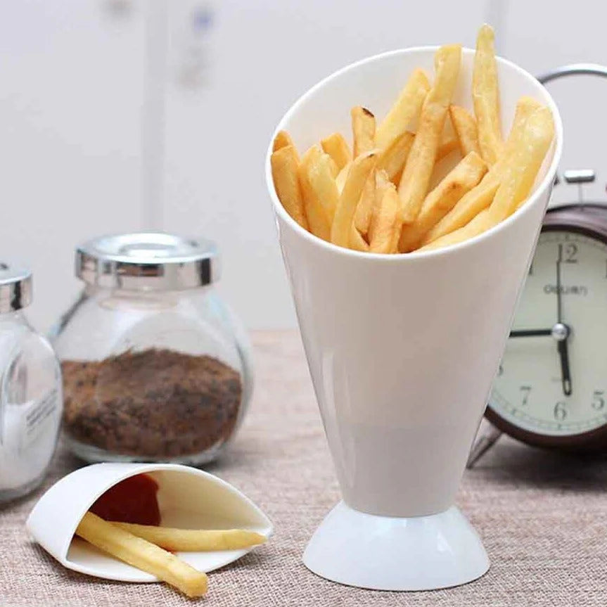2-in-1 French Fries Cup Holder with Integrated Dip & Sauce Bowl