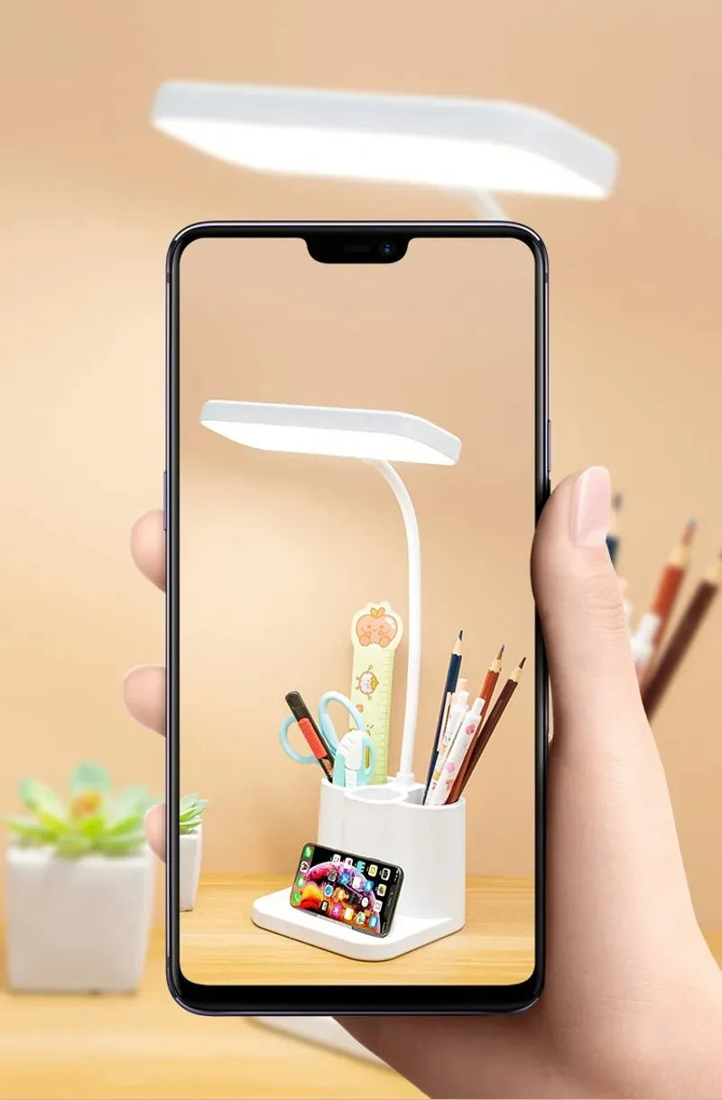 Multi-Function LED Bedside Desk Lamp with Pen Holder & Phone Stand