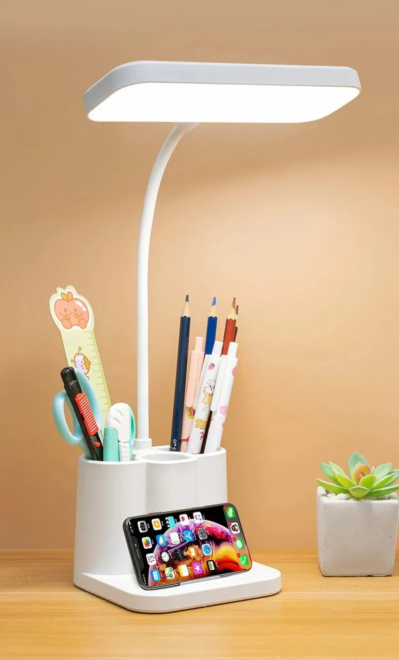 Multi-Function LED Bedside Desk Lamp with Pen Holder & Phone Stand