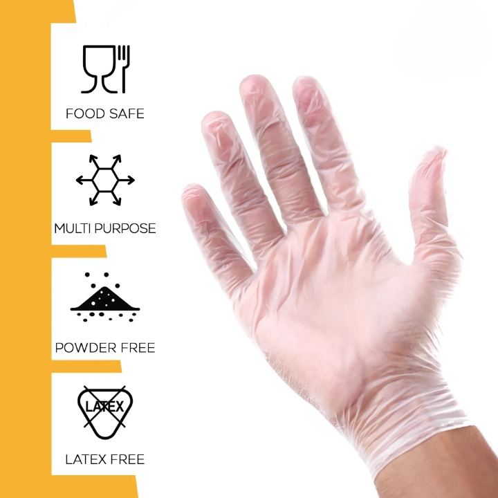 Safety Fine Clear Disposable Vinyl Gloves – Powder-Free, Food Safe & Latex-Free Non-Sterile Cleaning & Food Prep Gloves (100 Count)