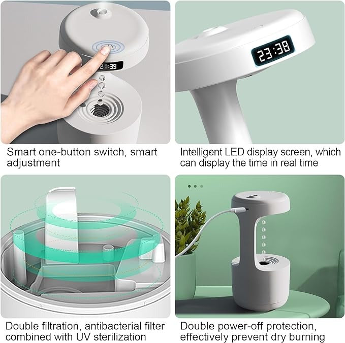 Smooth Sailing Antigravity Air Humidifier – Ultra-Quiet Cool Mist Air Humidifier with Floating Water Drop Effect & Night Light