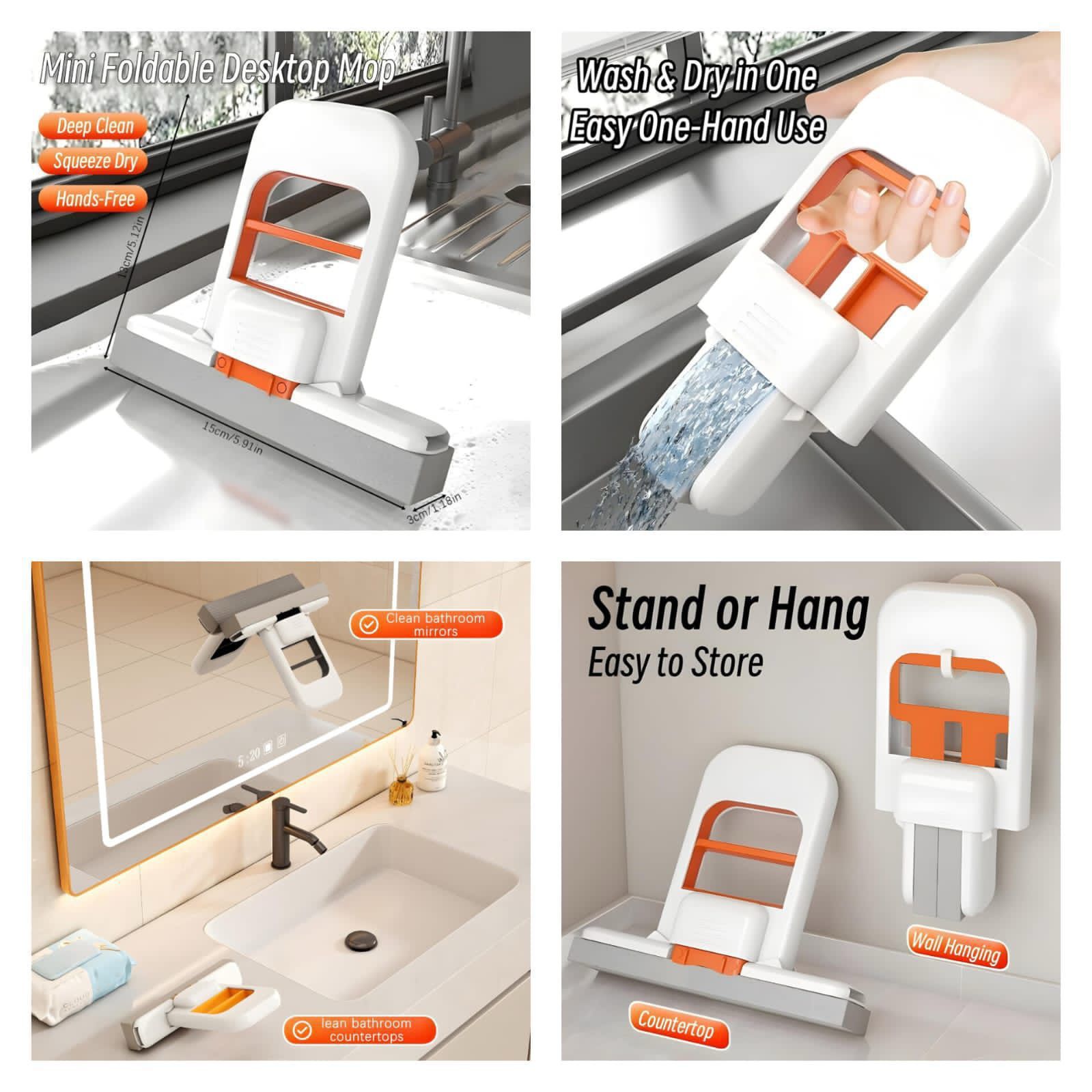Portable Mini Sponge Mop – Hands-Free Self-Squeezing Short Mop