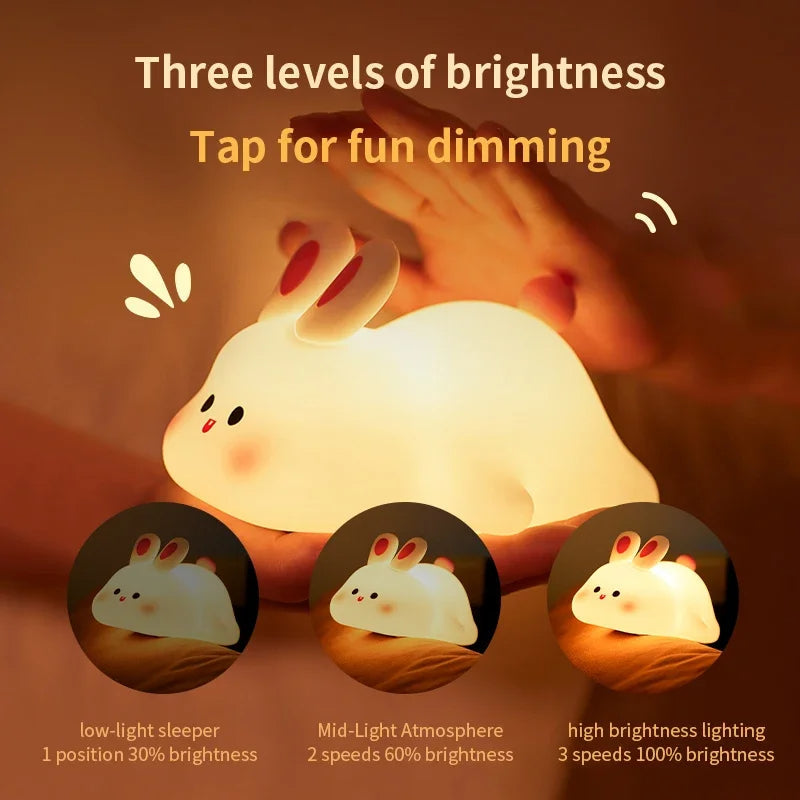 Cute Rabbit Silicone Night Light / Lamp-Soft Touch Tap Control