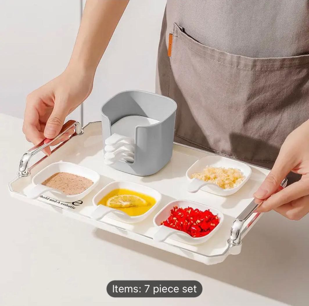 7-Piece Polished Sauce Dish Set with Storage Container