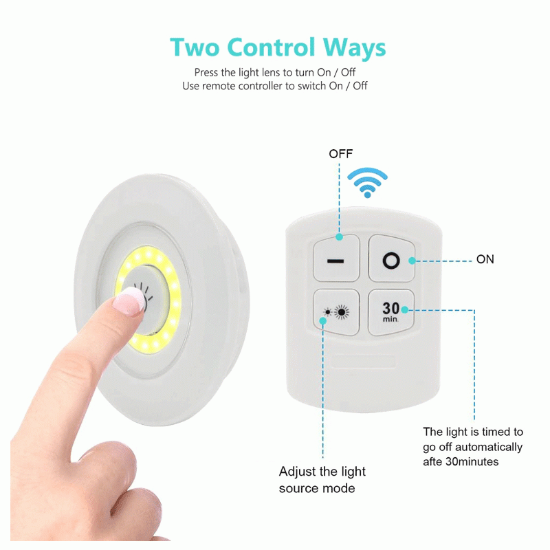 3-Piece Wireless LED Cabinet Puck Lights with Remote & Touch Control