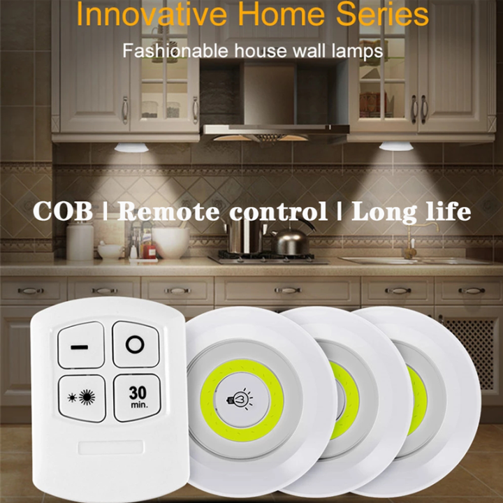 3-Piece Wireless LED Cabinet Puck Lights with Remote & Touch Control
