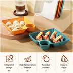 4-Pcs Plastic Snack Plate Set with Built-in Sauce compartment
