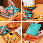 4-Pcs Plastic Snack Plate Set with Built-in Sauce compartment