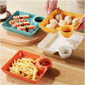 4-Pcs Plastic Snack Plate Set with Built-in Sauce compartment