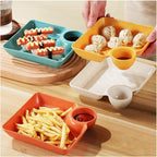 4-Pcs Plastic Snack Plate Set with Built-in Sauce compartment