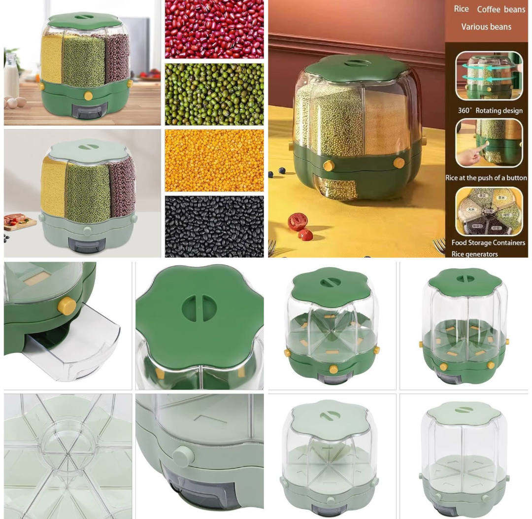 360° Rotatable Multi-Grid Food Storage/Cereal and Grain Dispenser