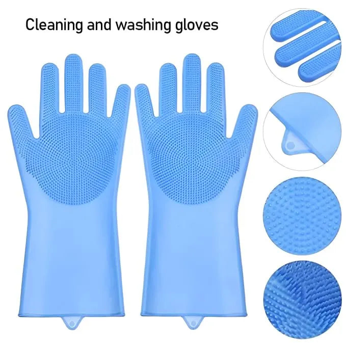 Silicone Dishwashing Gloves with Built-In Scrubber