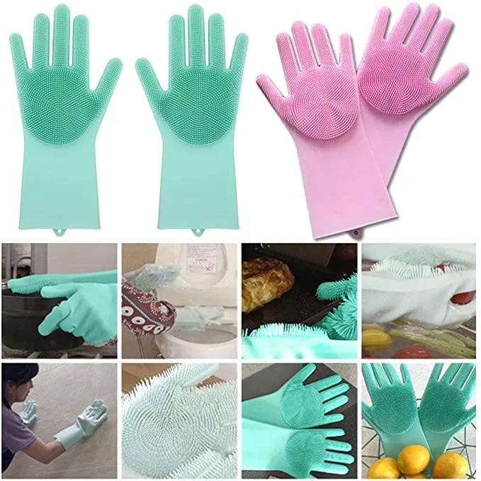 Silicone Dishwashing Gloves with Built-In Scrubber