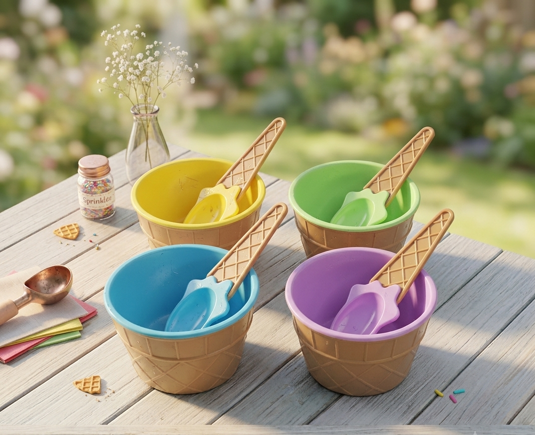 4-Piece Colourful Ice Cream Bowl & Spoon Set