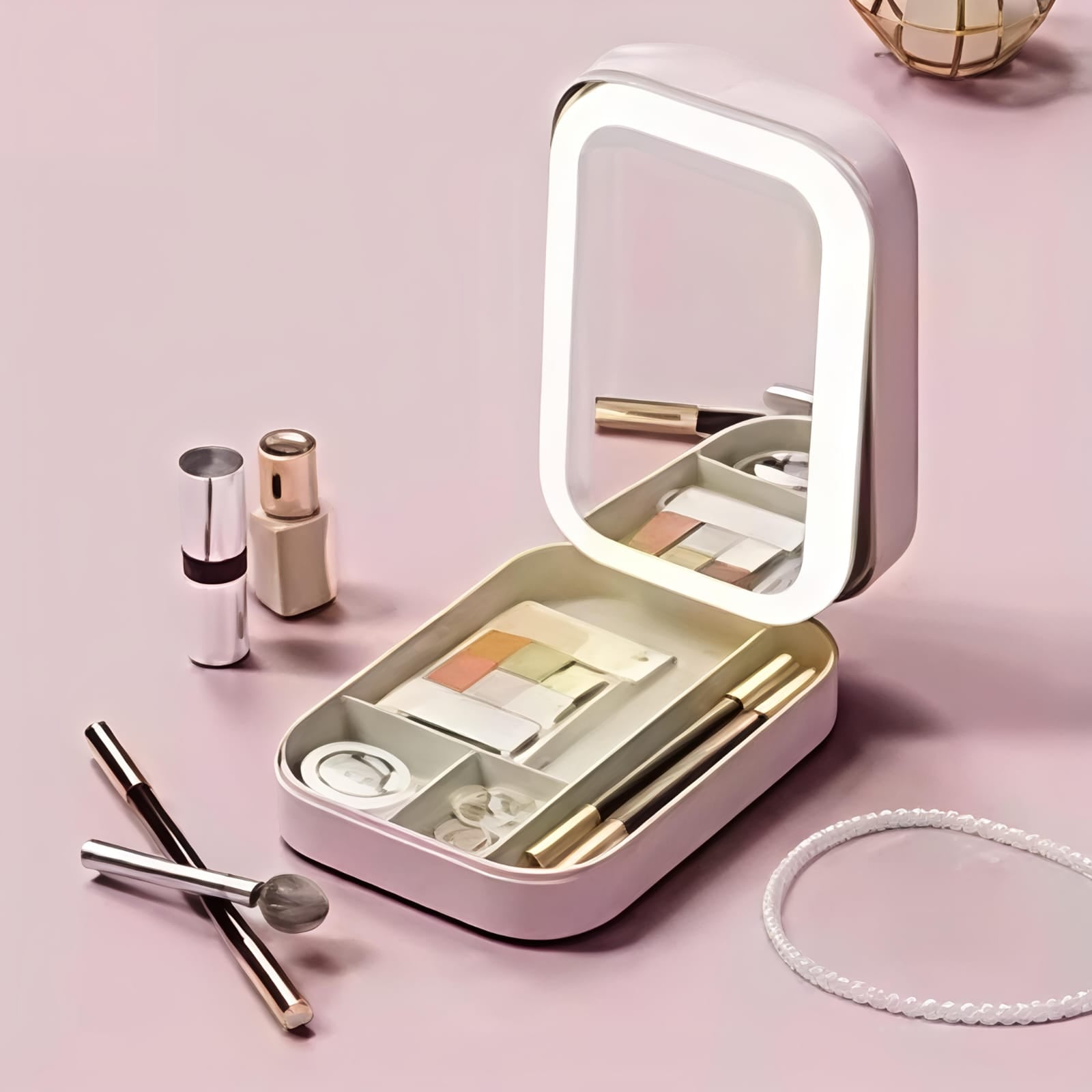 Portable LED Makeup Mirror & Jewellery Box