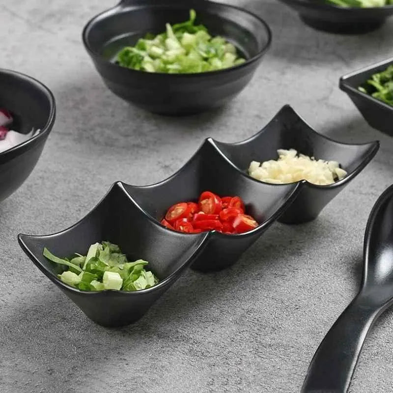 Sleek 3-Compartment Black ABS Sauce Dish