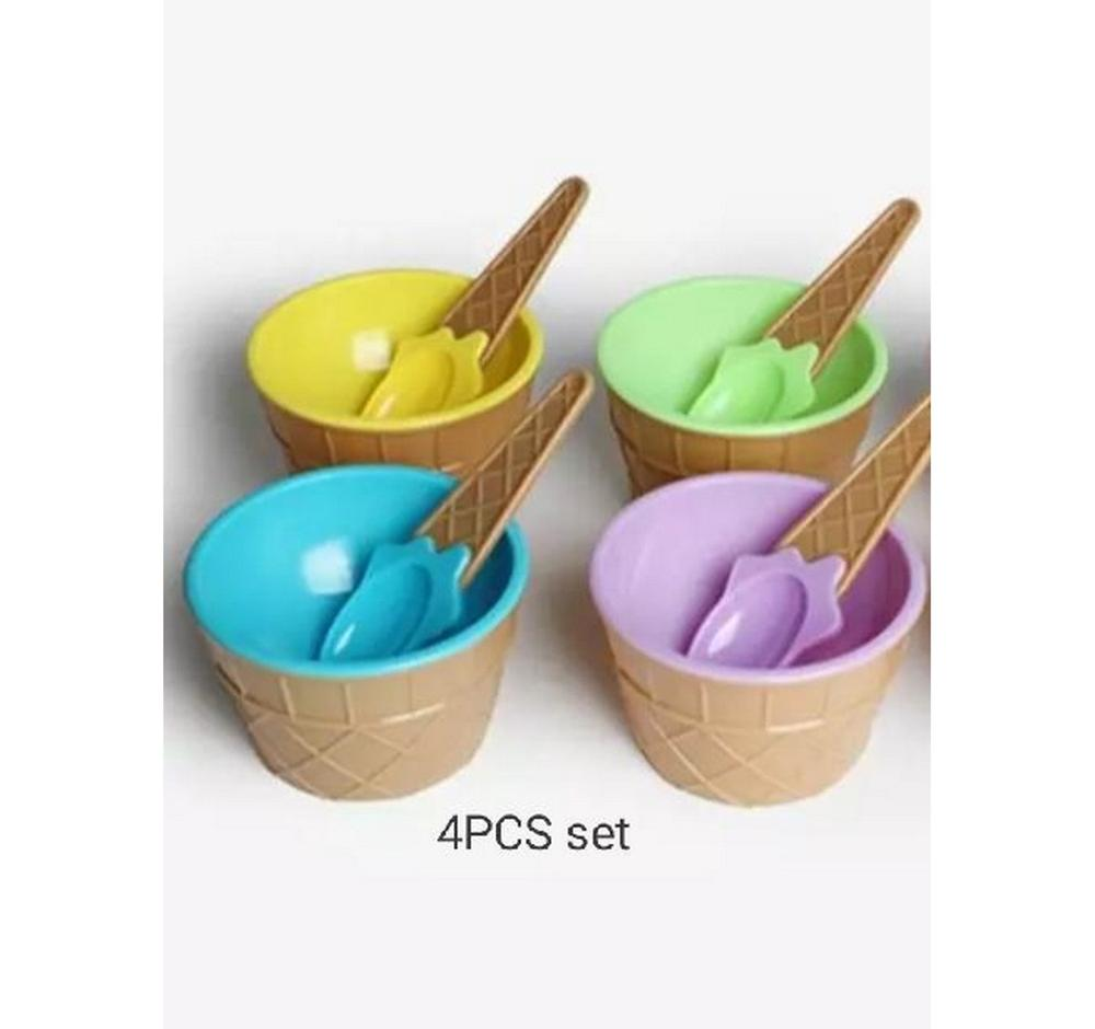 4-Piece Colourful Ice Cream Bowl & Spoon Set