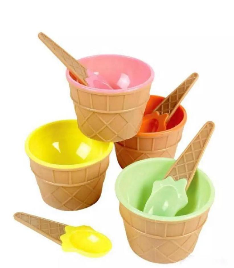 4-Piece Colourful Ice Cream Bowl & Spoon Set