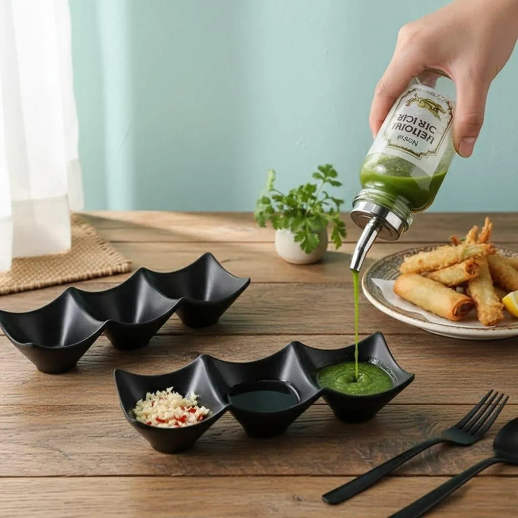 Sleek 3-Compartment Black ABS Sauce Dish