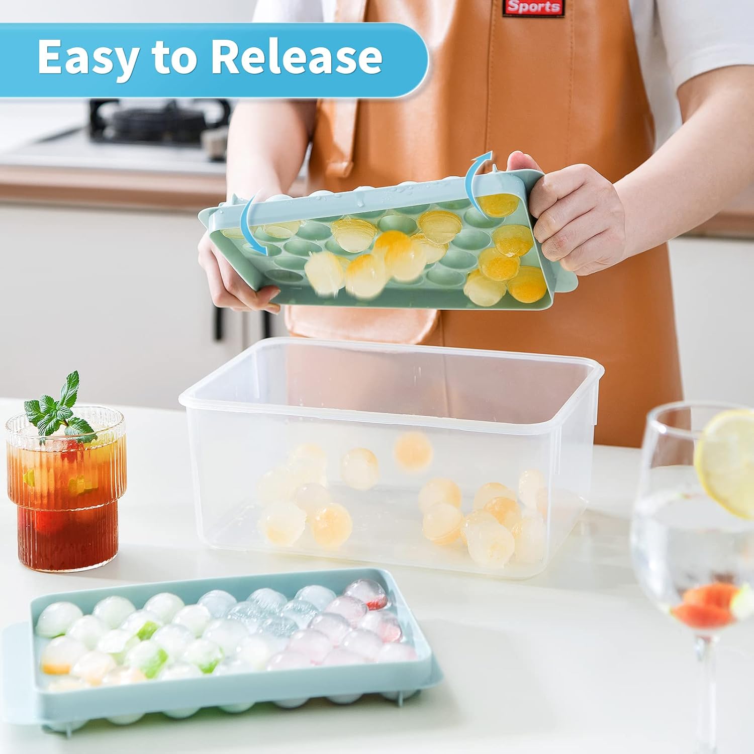 Round Ice Cube Tray with Container