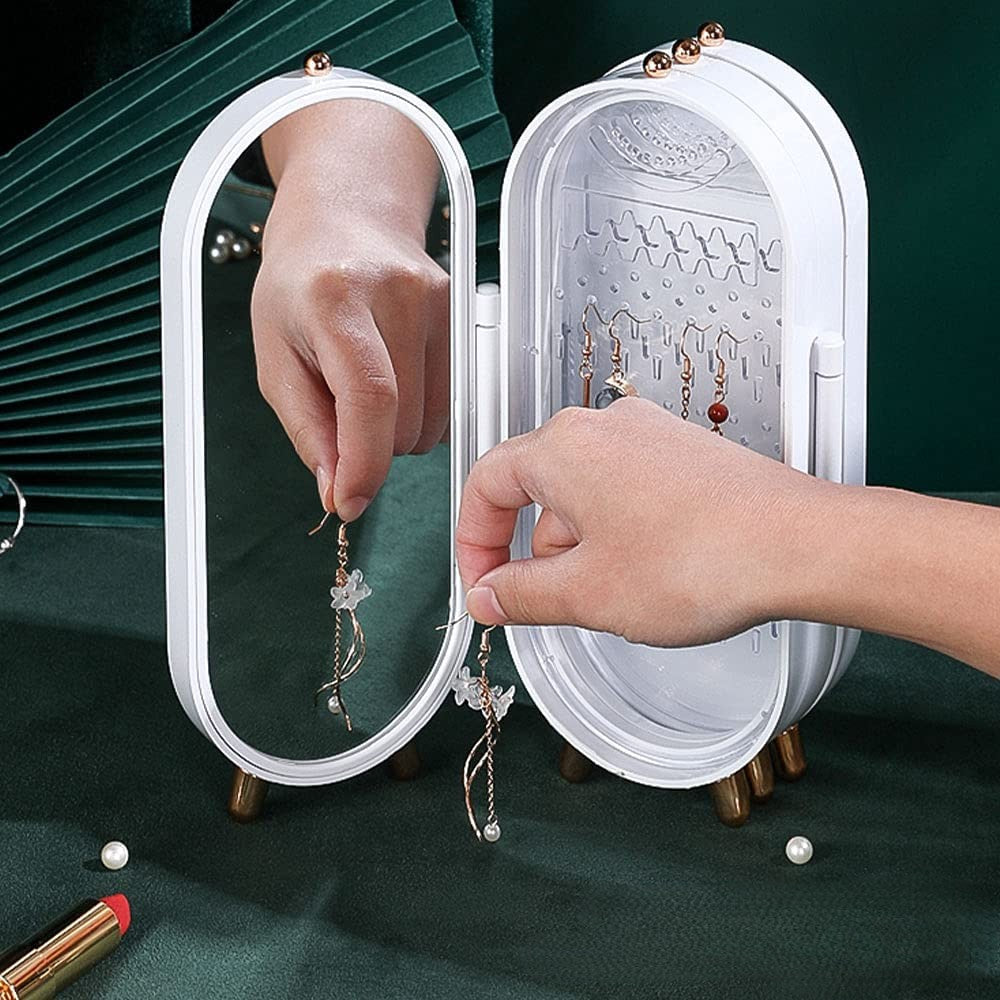 Foldable Jewelry Storage Organizer Box with Mirror