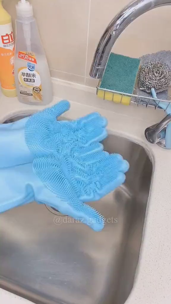 Silicone Dishwashing Gloves with Built-In Scrubber