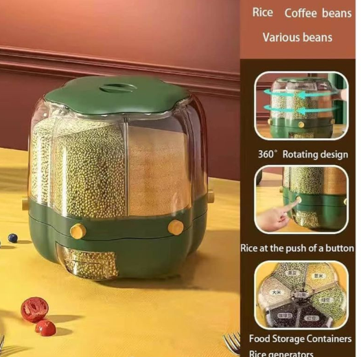 360° Rotatable Multi-Grid Food Storage/Cereal and Grain Dispenser