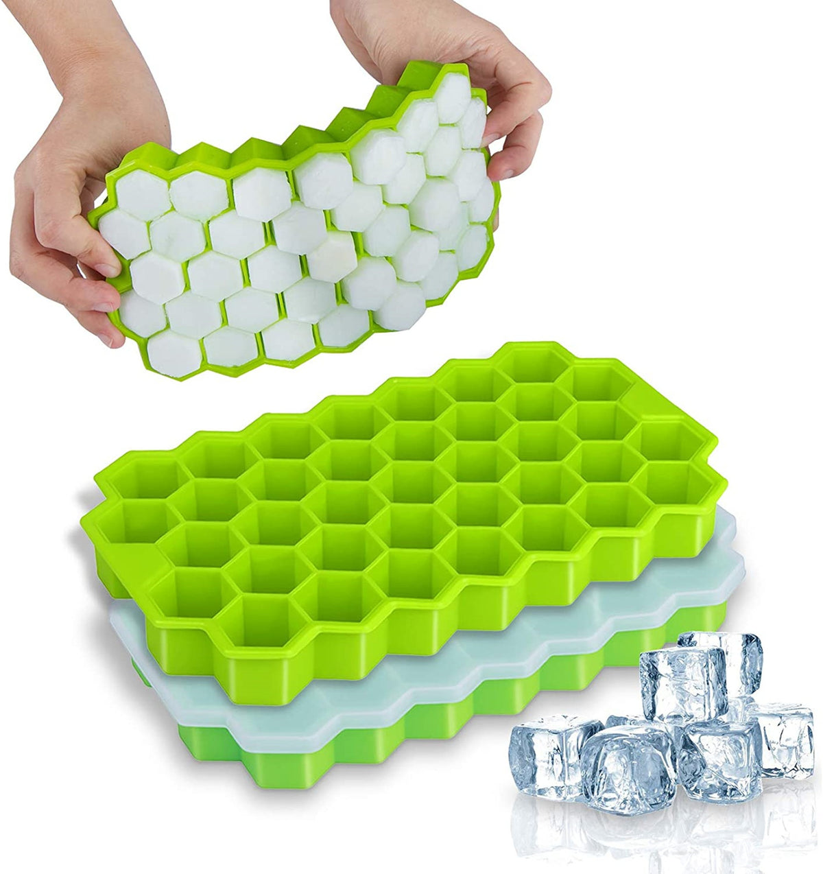 Silicon Ice Cube Tray with Lid - 36-Cube Honeycomb Ice Mold for Freezer