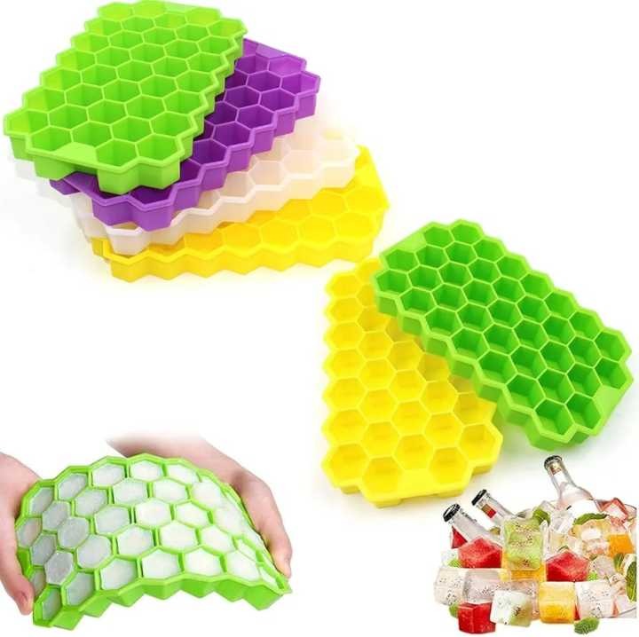 Silicon Ice Cube Tray with Lid - 36-Cube Honeycomb Ice Mold for Freezer