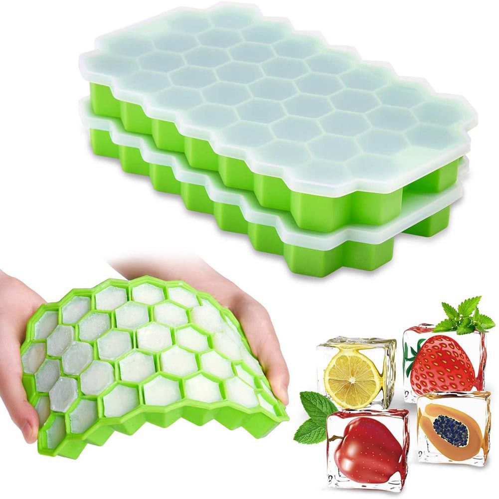 Silicon Ice Cube Tray with Lid - 36-Cube Honeycomb Ice Mold for Freezer