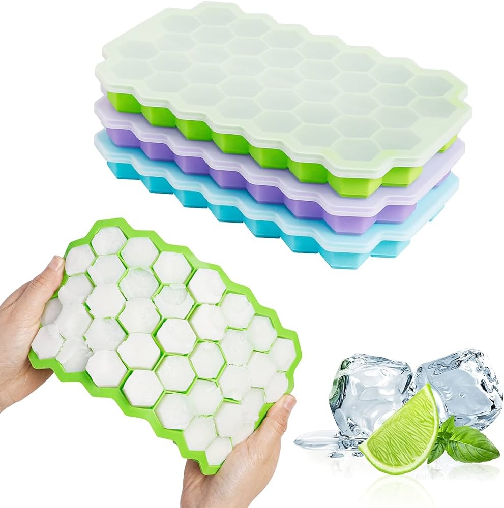 Silicon Ice Cube Tray with Lid - 36-Cube Honeycomb Ice Mold for Freezer